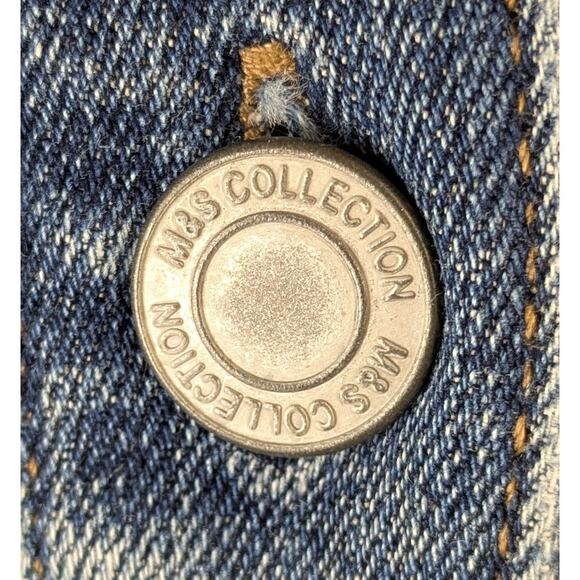 M&S VTG Denim Jean Skirt 4 Blue Midi Pencil 4 Button Front Patch Pockets 90s - Picture 7 of 10